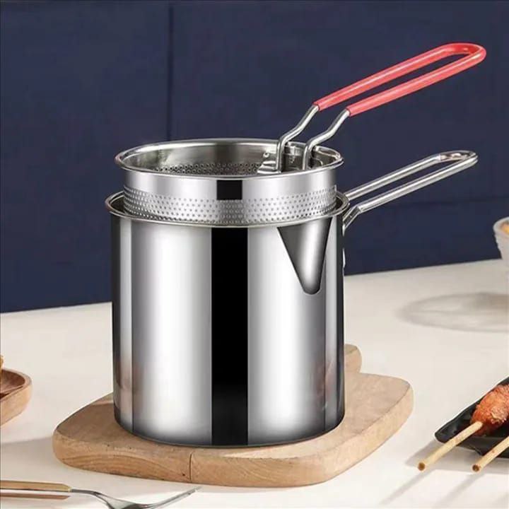 2X Stainless Steel Deep Frying Pot Tempura French Fries Fryer with Strainer Chicken Fried Pans Kitchen Cooking Tool